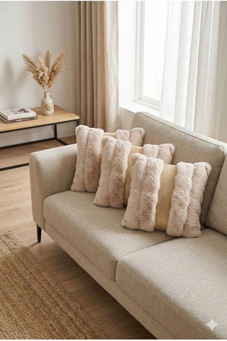 Risa Krem 2li Kırlent Kılıfı Puffy Pofuduk Dekoratif Yumuşak Koltuk Yastık Kılıfı 45x45 Krem