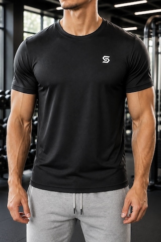 Sapeur Erkek Spor Tişört- Slim Fit Antrenman Üstü Siyah