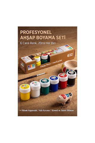 Ahşap Boyası 6 Renk 20ml 1 Paket Südor 6 Lı Ahşap Boya Yüksek Kapatıcılık Canlı Renkle Hızlı Kuruma Mdf Biblo Hobi