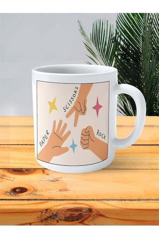 Taş Kağıt Makas Baskılı Kupa Bardak Kişiye Özel Desen 4 Çok Renkli
