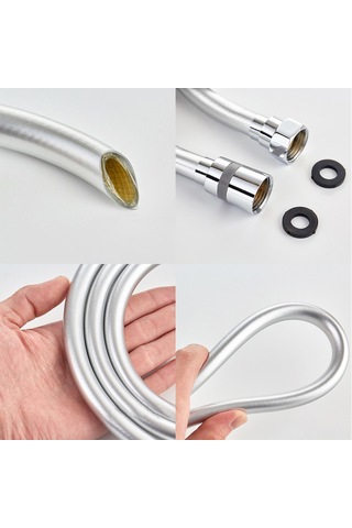 Padalink 2 Metre Gümüş Renkli Pvc Bakır Çekirdekli Tersine Çevrilmeyen Duş Hortumu G1/2 Standart Bağlantı Diğer