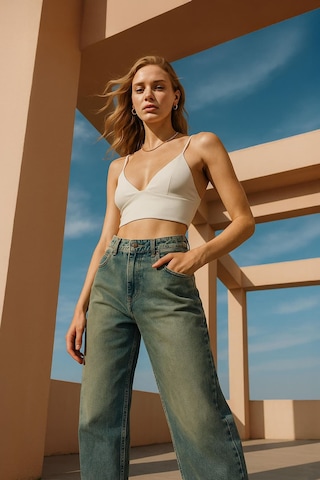 Kadın Yüksek Bel Skater Fit Jean Pantolon Tint Yeşil