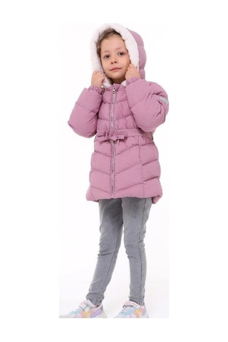 Benitto Kız Çocuk Beli Kemerli İçi Peluş Detaylı Mont-14761 Gülkurusu
