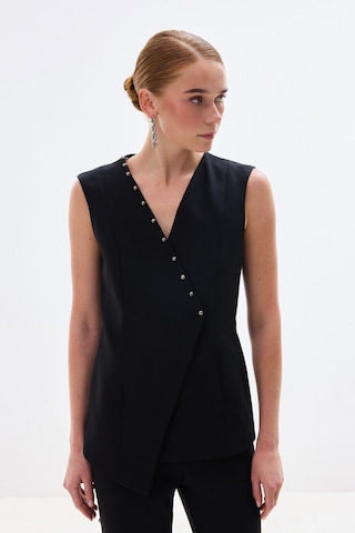 Sateen İncili Kruvaze Yelek - Siyah-136841 Siyah