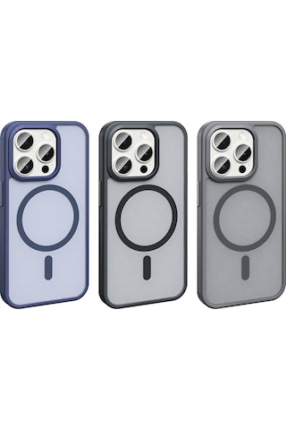 Goocamp Apple Uyumlu iPhone 15 Pro Kılıf Magsafe Şarj Özellikli Mat Arka Yüzey Sio Kapak-siyah Siyah