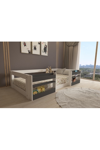 Herseycik Ninnimo Montessori 90X190 Yatak Uyumlu Karyola M6-14 Antrasit - Beyaz