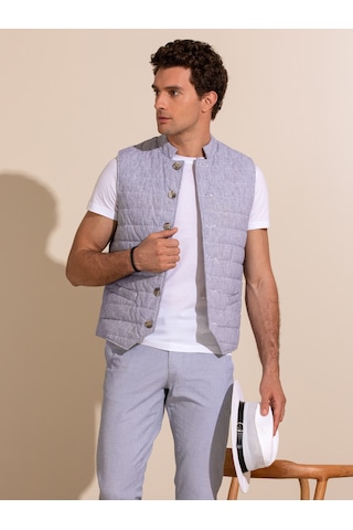 Cacharel Açık Gri Slim Fit Keten Karışımlı Mont Yelek