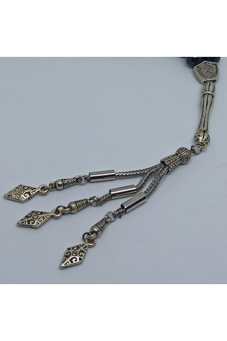 Kesebe Doğal Damarlı Yemen Akik Taşlı Siyah Tespih - El Yapımı Koleksiyonluk Parça Çok Renkli