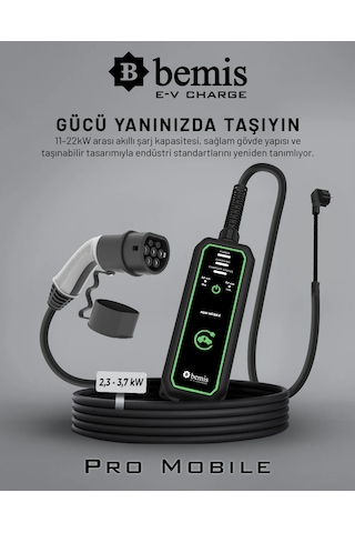 Bemis Mini Mobil Taşınabilir Elektrikli Araç Şarj Cihazı 2,3 Kw / 3,7 Kw 15 Metre Çanta 1