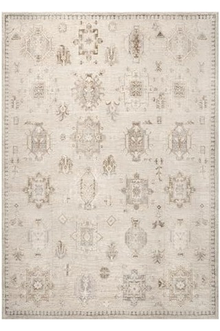Krystin Makinede Yıkanabilir Eskitilmiş Vurgulu Halı, 5,7 Cm X 7,7 Cm, Bej Açik Gri