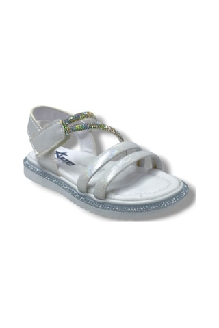 Arzen Bebe 221-25 Anatomik Taşlı Cırtlı Kız Çocuk Sandalet 26-30 Beyaz