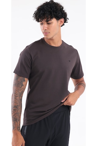 Rowinger Modal İnterlock Kumaş Minimal Logolu Bisiklet Yaka Erkek Spor T-shirt Brown
