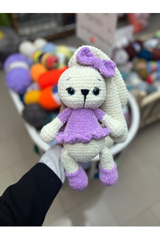 Amigurami Uzun Kulaklı Tavşan Beyaz - Mor