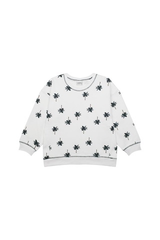 Antebies Organik Beyaz Palmiye Desenli Beli Lastikli Bağcıklı Erkek Çocuk Sweatshirt Şort Takımı