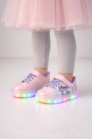 Minibonito Kız Çocuk Desenli Işıklı Led Tabanlı Simli Cırt Cırtlı Sneaker Pembe