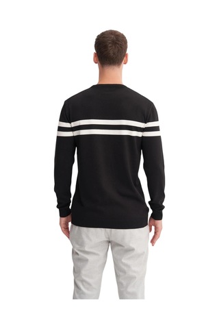 Cazador Slim Fit Viskon Kumaş Basic İki Çizgili Bisiklet Yaka Kazak Siyah