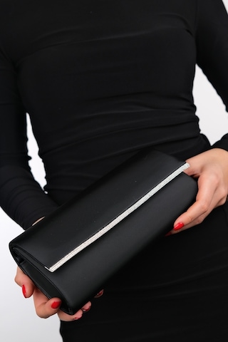 Marıa Siyah Saten Gümüş Taşlı Kadın Abiye Çanta Siyah