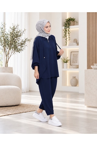 Unika Boutique Kadın Yarım Fermuar Detay İkili Salaş Takım Lacivert