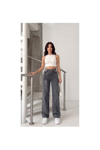 Kene Jeans Kemer Taş Detaylı Kar Siyah İşlemli Straight Jean Siyah