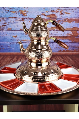 Sultan Isıtıcılı Bakır Çaydanlık ve Kahvatı Seti