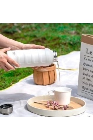 Paslanmaz Çelik Termos Su Şişesi 360ml Vakumlu Kapak Beyaz İthal Ürün Beyaz