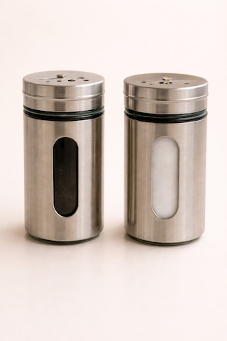 2 Li Paslanmaz Çelik Tuzluk Baharatlık Seti Cam Pencereli Metal Tuzluk 10 Cm Çelik Gümüş Diğer