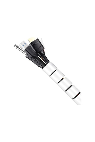 1 Mt X 22 Mm Spiral Boru Kablo Kanalı Kablo Fiş Düzenleyici Toplayıcı Kordon Kablo Tutucu Beyaz 1 Adet