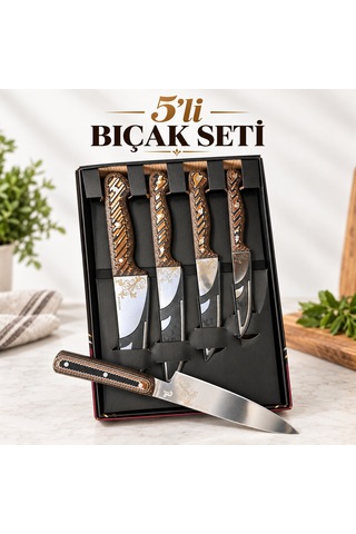 Mio Fiore 5'lİ Dekoratif Paslanmaz Çelik Mutfak Bıçağı Seti Çok Renkli