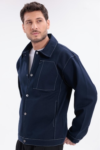 Erkek Dikiş Detaylı Oversize Gabardin Ceket - Mont-392 Lacivert