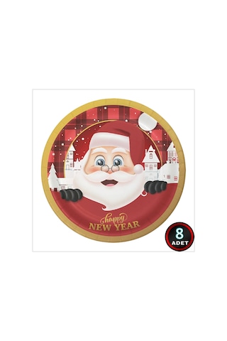 Yılbaşı Noel Baba Karton Tabak - 22cm X 8 Adet