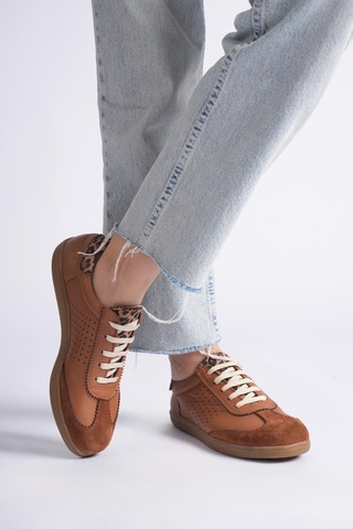 Analin Shoes Kadın Hakiki Deri Bağcıklı Süet Detaylı Spor Ayakkabı Taba