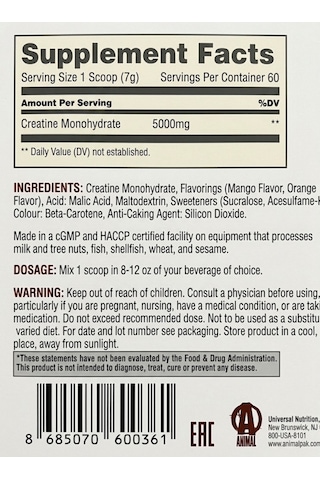 Animal 100% Pure Creatine Monohydrate Mango Portakal Aromalı
