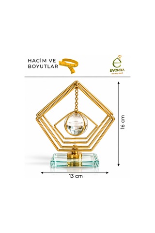 Evonıta Dekoratif Cam Küreli Beşgen Biblo Altın Renk Geometrik Tasarım Kristal Tabanlı Masa Üstü Konsol Salon Dekoru