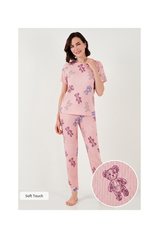 Lela Regular Fit Kısa Kollu Bayan Pijama Takımı 65740104 Pembe