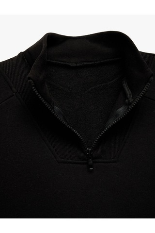 Koton Şardonlu Uzun Kollu Dik Yaka Yarım Fermuarlı Sweatshirt Siyah 6wkg10110ak Siyah