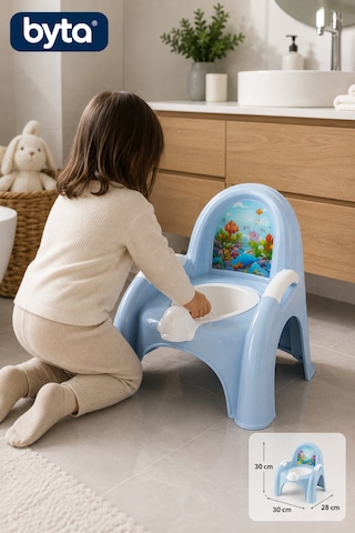 Çocuk Lazımlığı Ergonomik Bebek Tuvalet Eğitim Oturağı Çıkarılabilir Hazneli Mavi 12 Ay+ Mavi