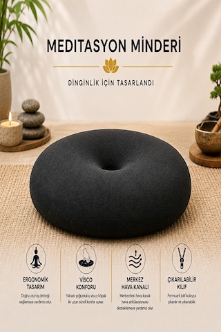 Ergonomik Meditasyon Minderi Yoga Ve Meditasyon İçin Doğru Oturuş, Uzun Süreli Konfor Siyah