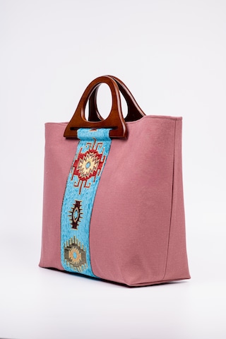 Fabric Craft Bag El Çantası Pembe Duck Kumaş Ahşap Saplı Lila - Pembe