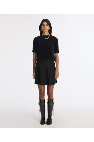 Yargıcı Volanlı Kısa Triko Etek 25kket4014x 001 Siyah