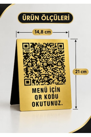 Gold Metal Qr Menü Standı A5 Boyut Siyah Baskılı Restoran & Cafe Menü Tabelası