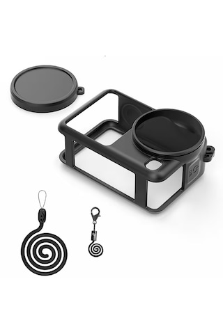 Teknoroket Dji Osmo Action 6 Silikon Kılıf Seti Silikon Kılıf + Lens Kapağı + Bilek Askı İpi Siyah