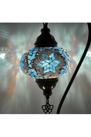 Dekoratif Mozaik Fener Lamba El Yapımı Gece Lambası Otantik Abajur Mavi