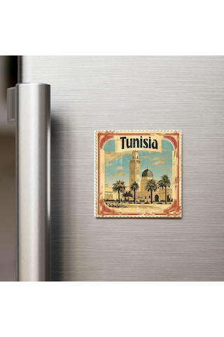 Tunus Tunisia - Posta Pulu Temalı Ülke - Baskılı Buzdolap Magneti Kare - 9x9 Cm