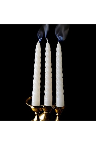 Denic 3 Lü Parlak Krem İtalyan Burgulu Şamdan Mum Kıvrımlı Mum