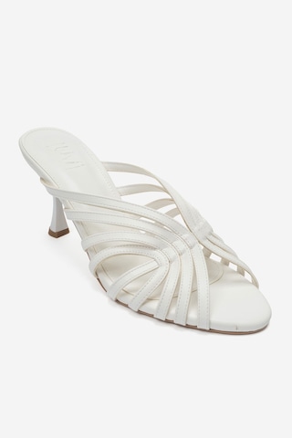 Luvi Shoes Olıvera Beyaz Cilt Kadın İnce Topuklu Terlik