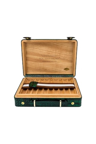 Lubinski Deri Croco Humidor El Çantası Puro Kutusu 18's Yeşil