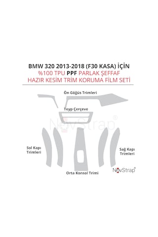 Novstrap Bmw 320 F30 2013-2018 İle Uyumlu Trim Koruyucu Film Seti Tpu Şeffaf Araç İçi Ppf Kaplama