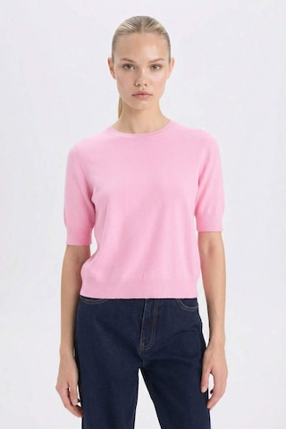 DeFacto Regular Fit Bisiklet Yaka Basic Düz Kısa Kollu Triko Kazak D6272AX25SMPN82 Pembe