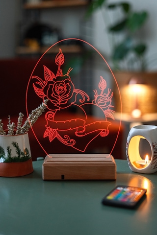 Sevgililer Günü Gül Ve Kalp 16 Renk Kumandalı 3d Gece Lambası Çok Renkli