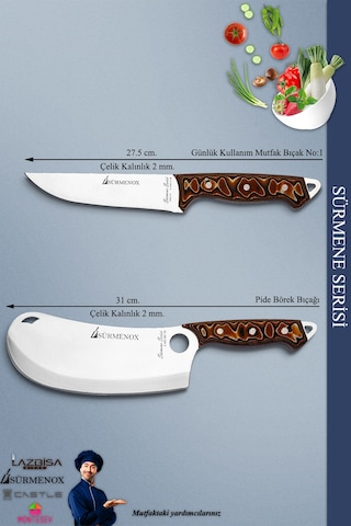 Sürmene Serisi Mutfak Bıçak Seti Et Ekmek Sebze Börek Pide Pizza Şef Bıçağı 2 Li Set Kahve Mft216 Kahverengi